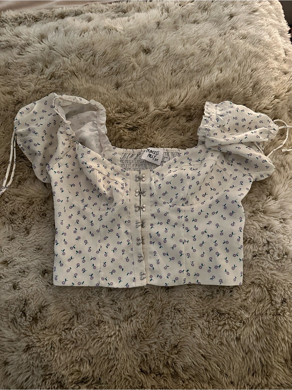 Princess Polly Yellow Floral Puff-Sleeve Cropped Blouse